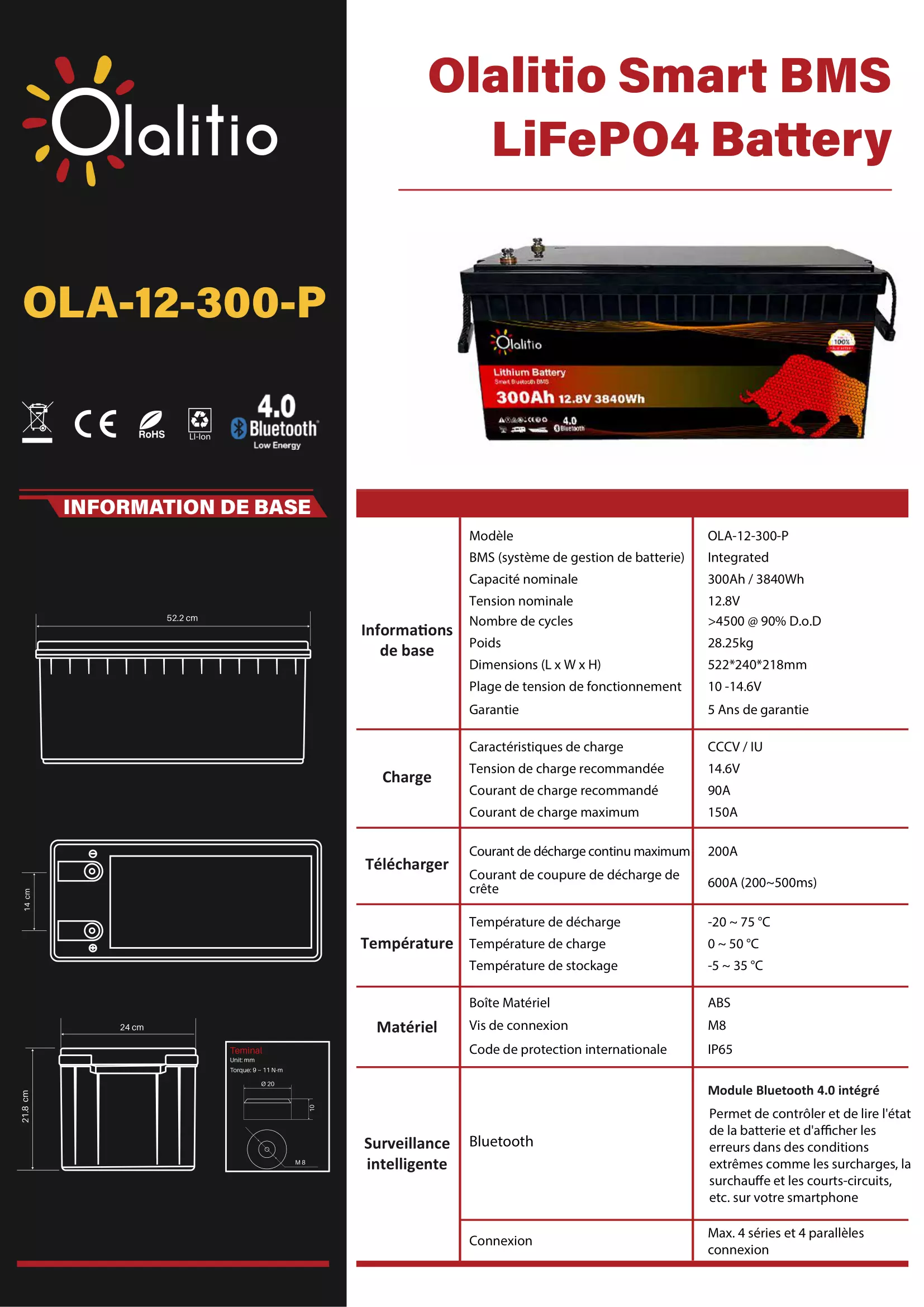 OLA-12-300-P-Fiche technique - Olalitio-Lihtium-Battery-12V300Ah-PRO-FR-1